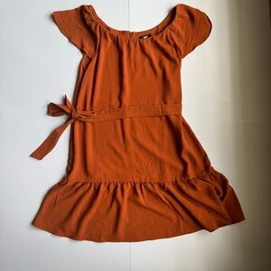 DKNY Vibrant Burnt Orange Ruffle Dress‎